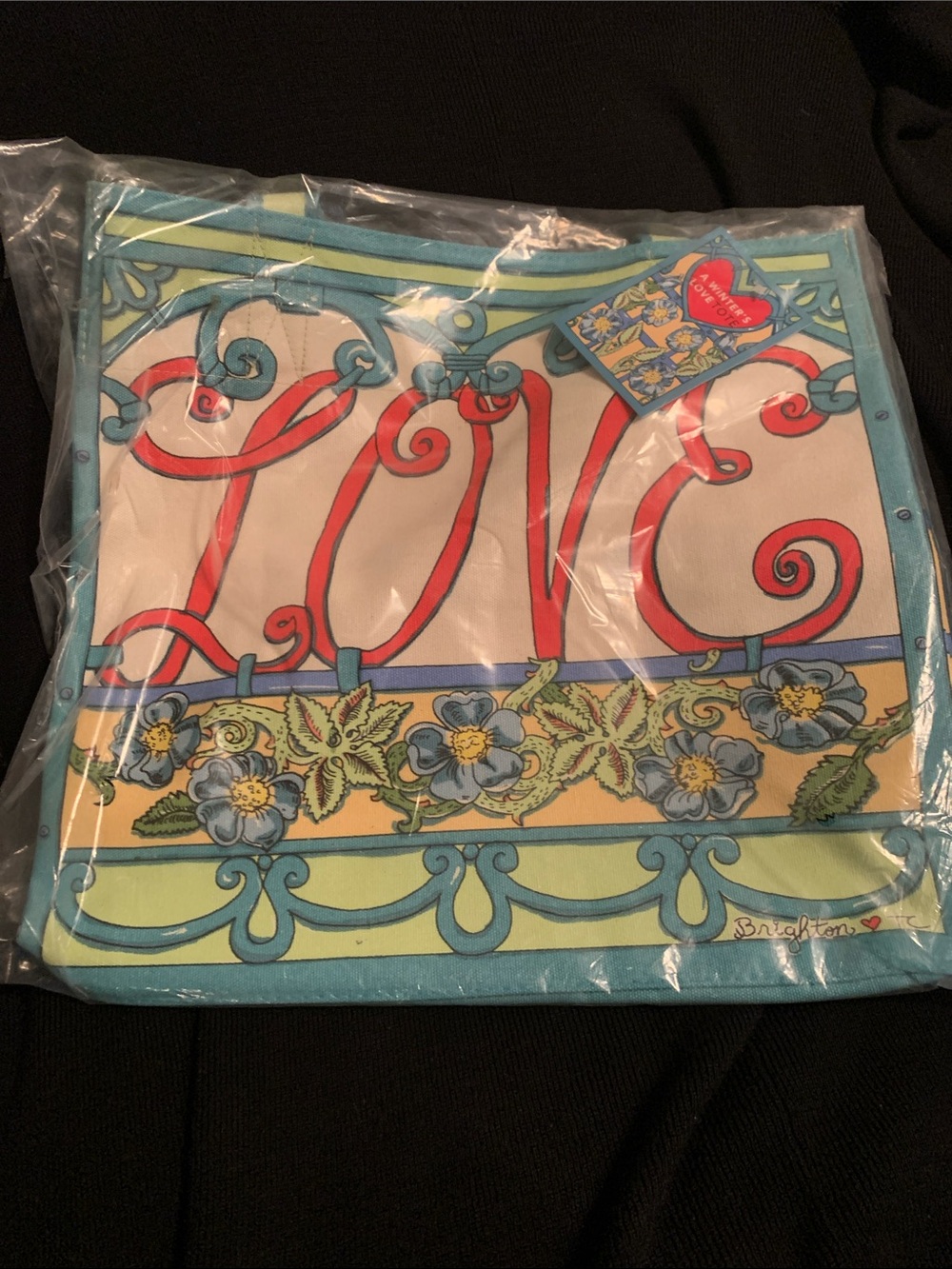 Brighten A Winter Lover’s LOVE Floral Tote Bag in Turquoise and Red